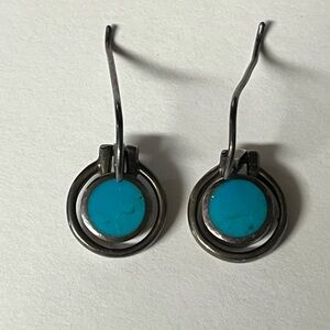 Turquoise Round Drop Earrings in Oxidized Silver - Women Jewelry Earrings